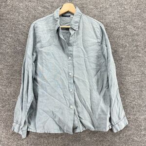 Boston Proper Shirt Women M Medium Gray Button Up Collared Linen Long Sleeve